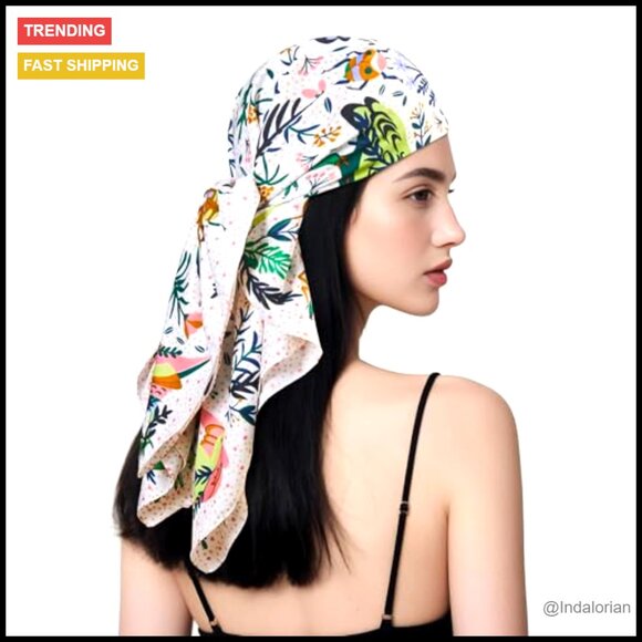 Silk-Like Square Head Scarf Boho Chic Versatile Hair Wrap 35 Inch - Picture 2 of 7